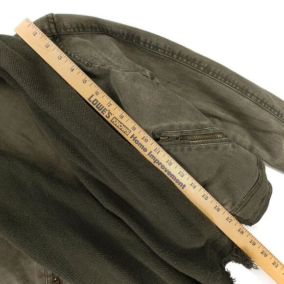 FREE PEOPLE Cropped Denim Jacket with French Terry Shawl Collar Military Green 2 - Picture 3 of 7